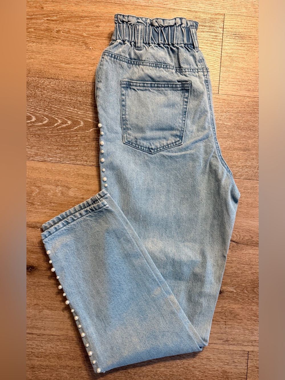 Forever 21 Pearl Studded Paperbag Waist Jeans